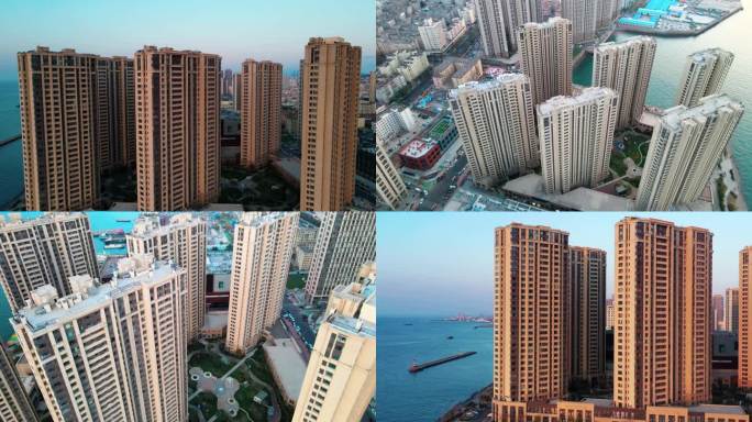 海岸线城市建筑海景房高层实拍航拍