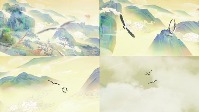三维动画二维结合白鹤山水瑞兽