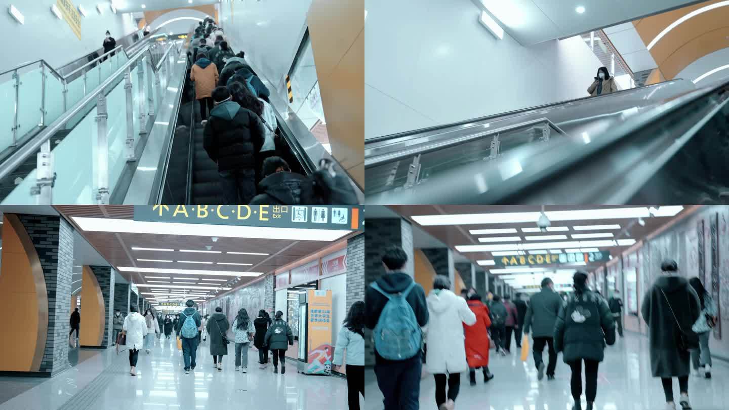 【4K】市民进入地铁站地铁到站地铁出口