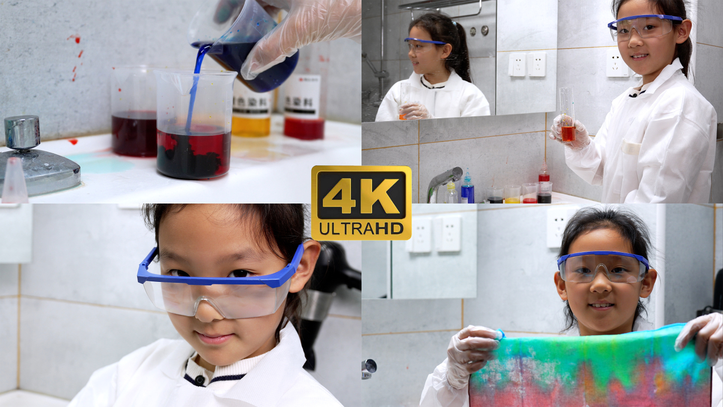 4K升格实拍在家做科学实验的小学生女孩
