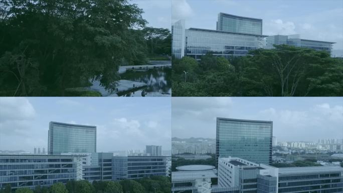 航拍深圳华为总部园区 大楼 推近景 夏季