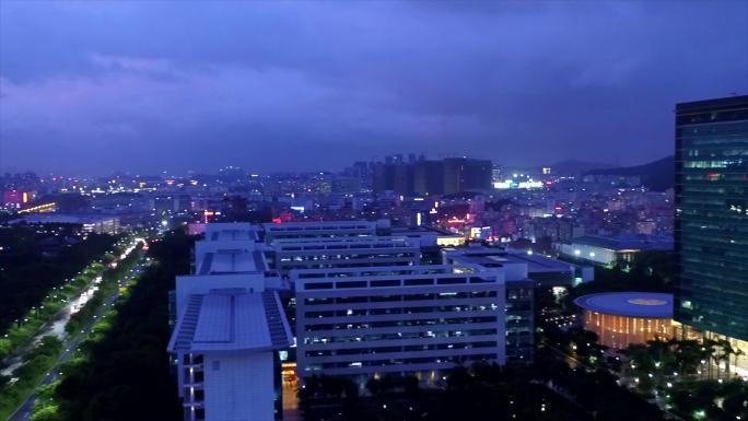 航拍深圳华为 从公路摇到总部大楼 夜景