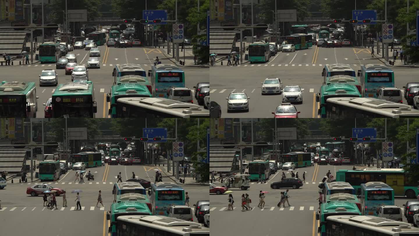 深圳电子市场 俯拍十字路口交通 车辆
