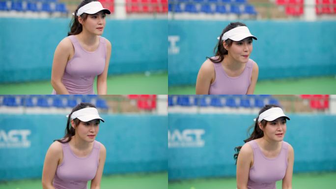亚洲女子打网球认真跳动