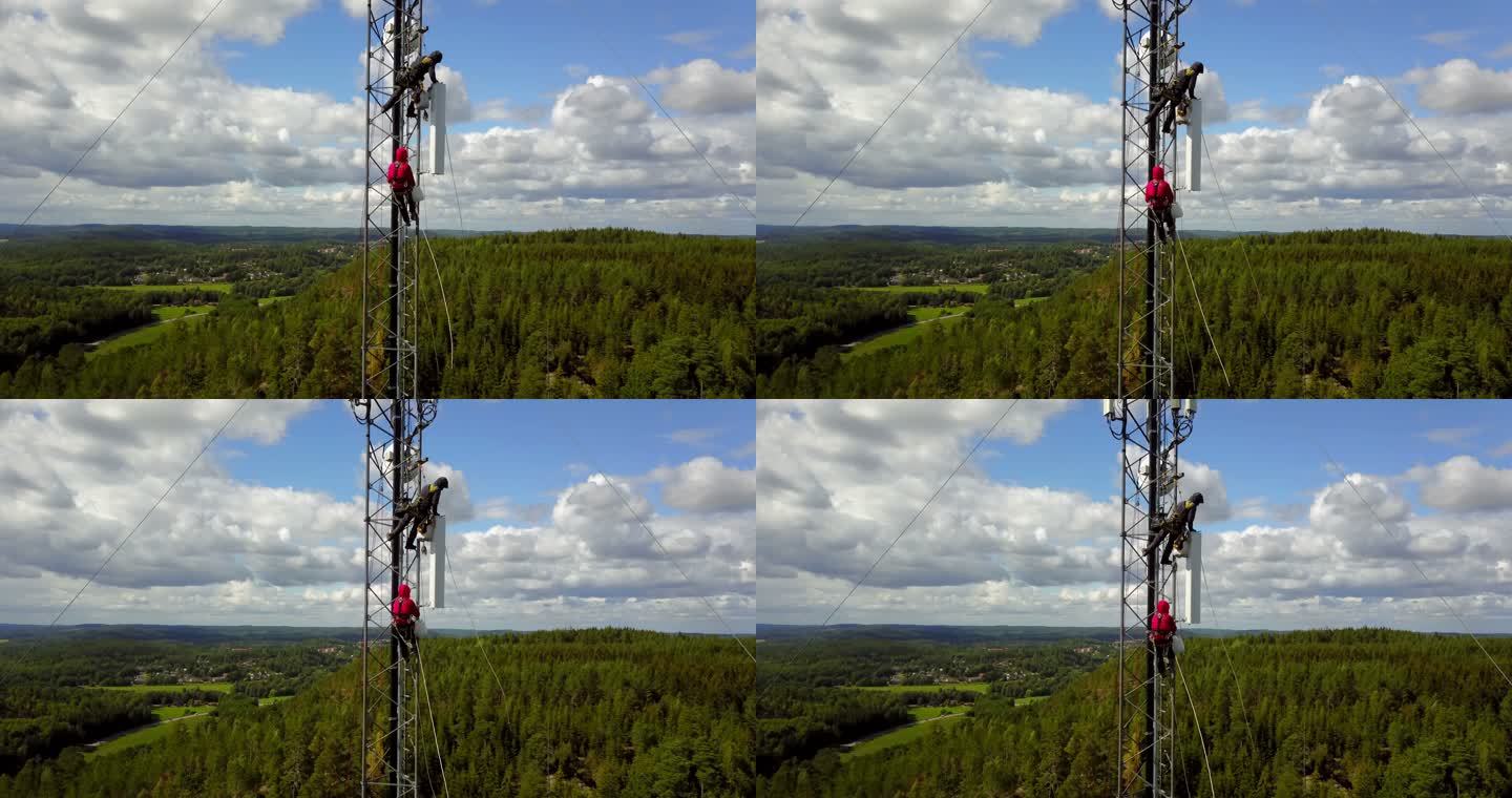 高空作业5g信号塔施工安装高空危险作业