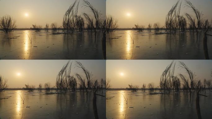 永定河冰面上的夕阳