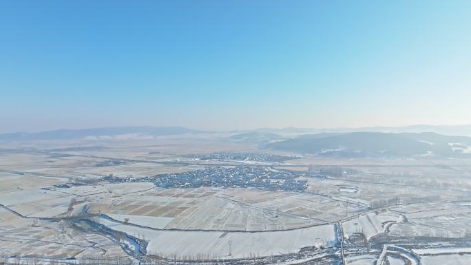 航拍雪地乡村农田合集