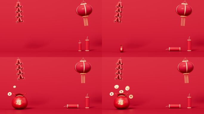 福袋与红包春节场景3D渲染