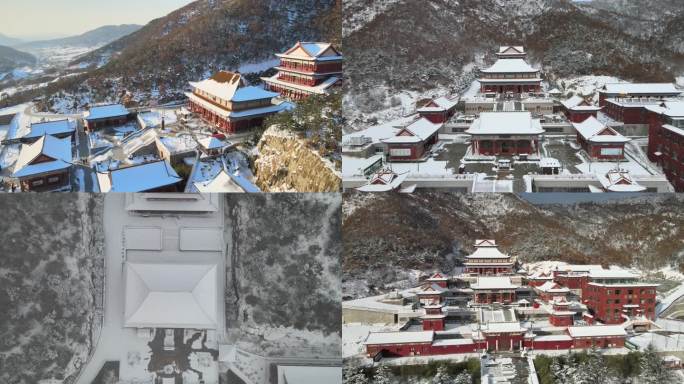 航拍雪后山东威海里口山广福寺4K合集