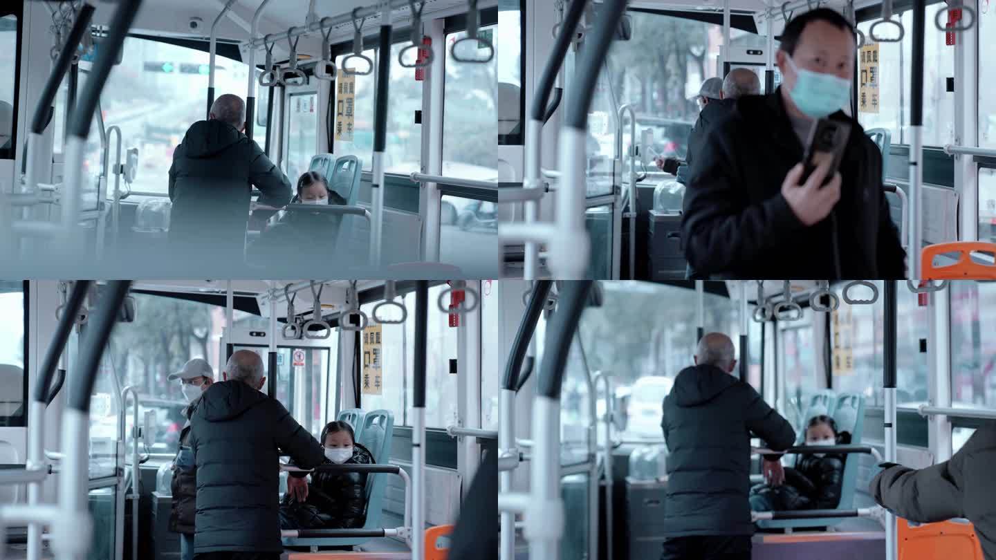 【4K】老人乘坐公交车市民坐公交