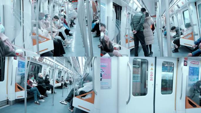 【4K】地铁车厢市民坐地铁出行