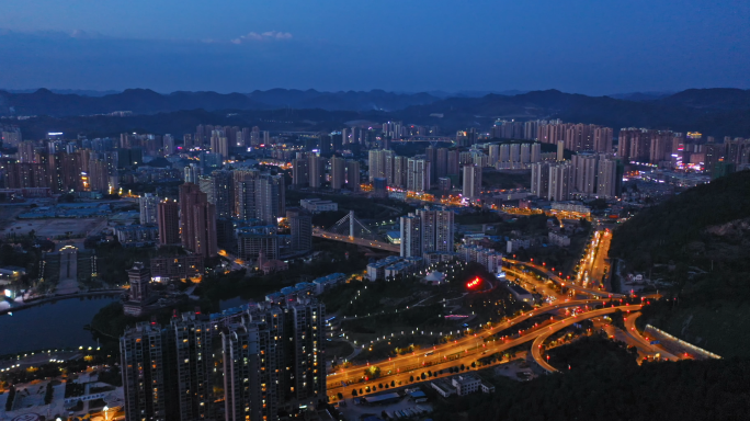 贵州毕节城市密度夜景鸟瞰天际线