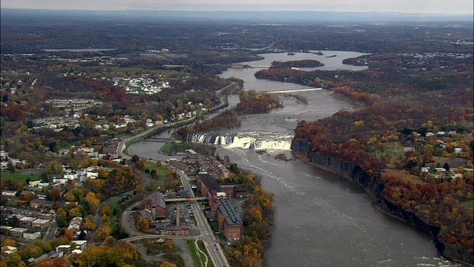 Cohoes Falls And Mills-鸟瞰图-纽约，萨拉托加县，美国