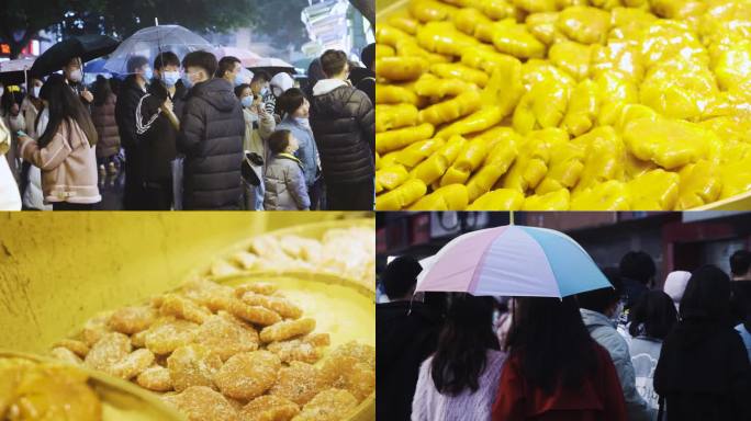 新年特色小吃街冰糖葫芦糖人逛街夜市