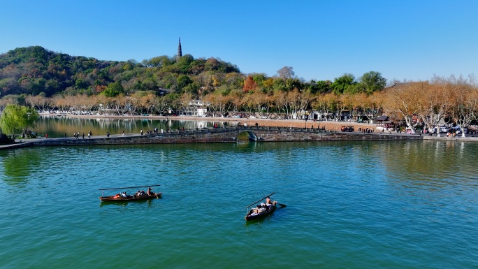 杭州西湖景区秋天航拍