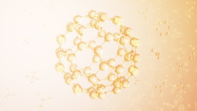 金色球形分子结构3D渲染