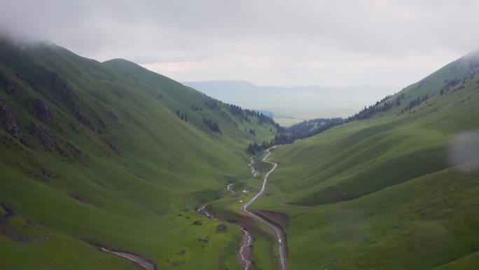 新疆风光 空中草原那拉提 雪莲谷 航拍