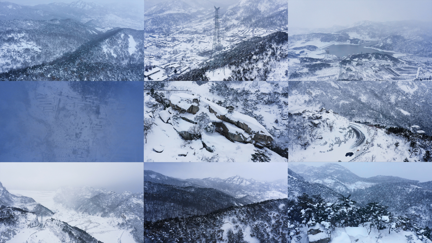 降雪大雪的冬季山脉雪景唯美雾凇自然风光