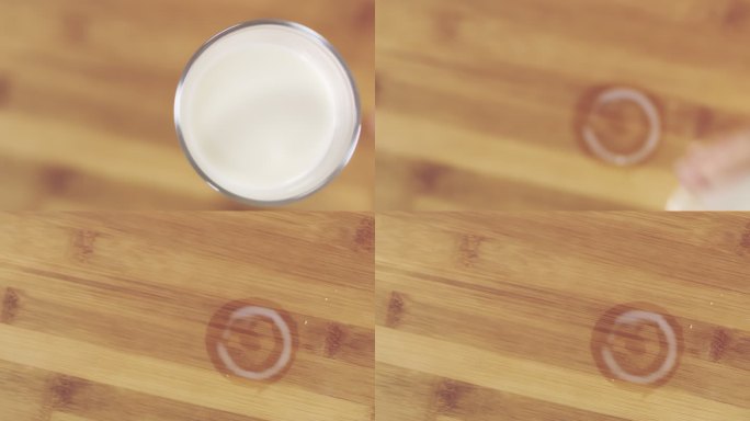 R/F取下杯子后将溢出的牛奶留在桌子上