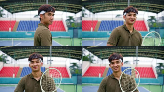 年轻的网球运动员微笑着站着