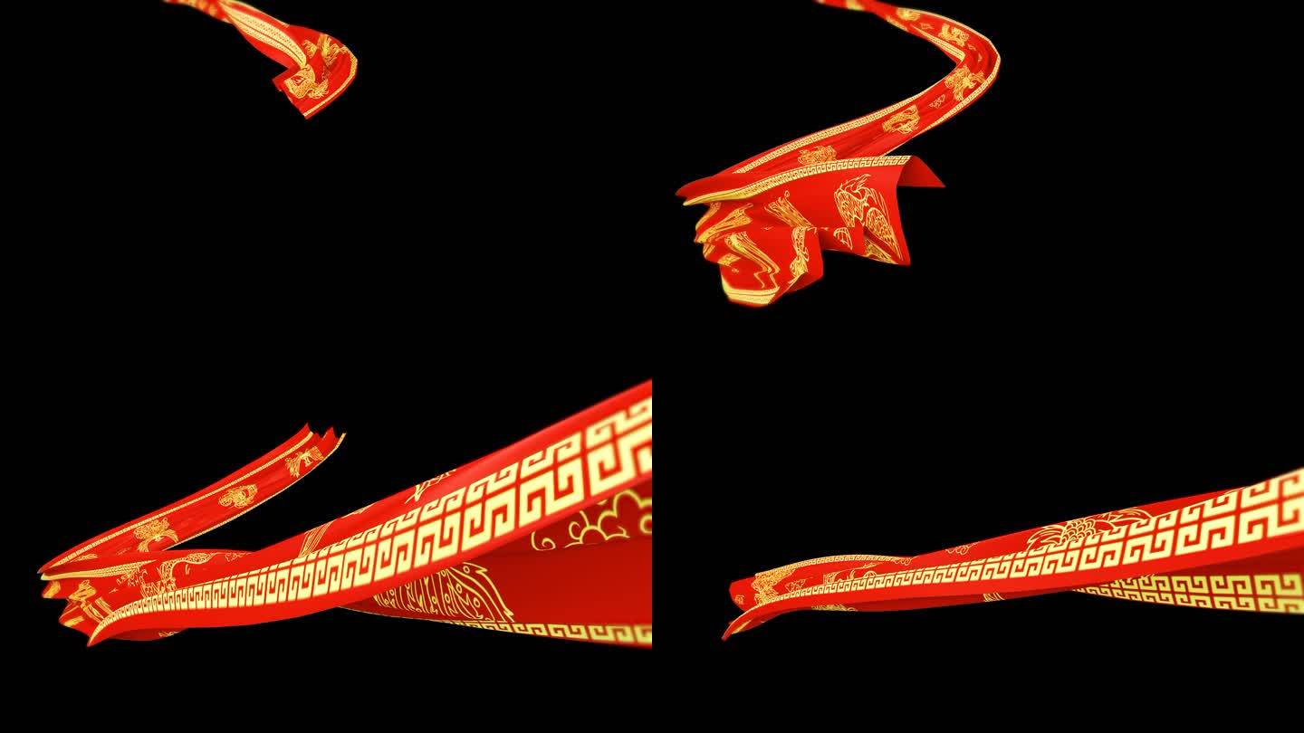 中国风红绸丝绸穿梭