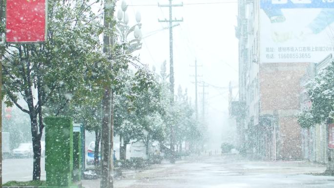 大雪中的街道，鹅毛大雪