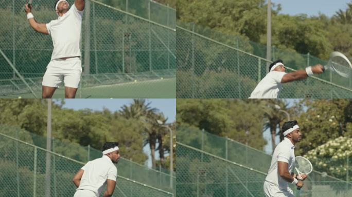 一名年轻男子在球场上打网球的4k视频片段
