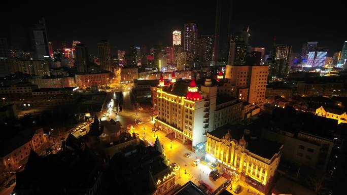 大连俄罗斯风情街城市夜景