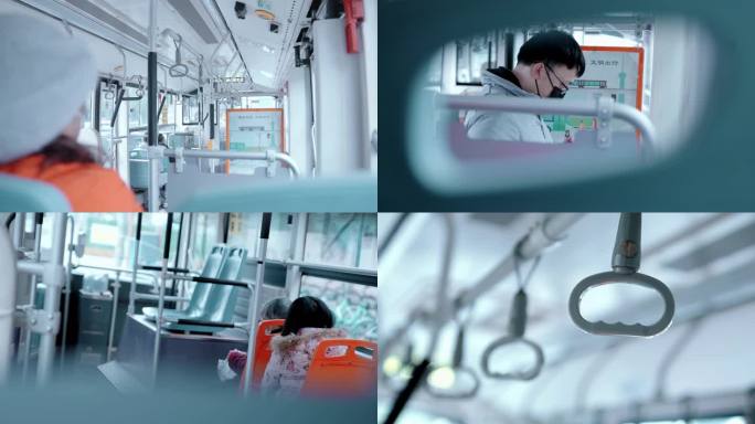 【4K】市民乘坐公交车男子车上玩手机