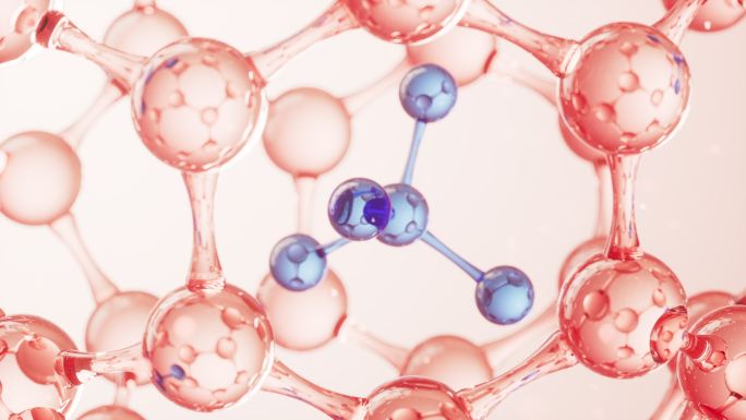 蓝色的微观分子结构3D渲染