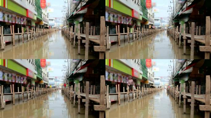房屋和市场泛滥洪涝洪灾降雨淹没