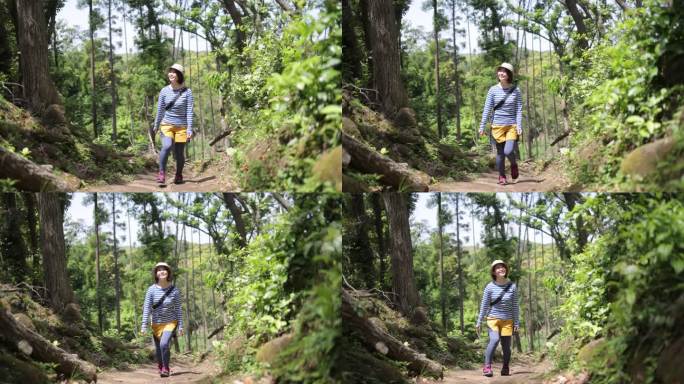 年轻女子登山女人登山旅游徒步旅行