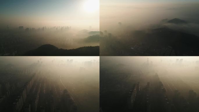 航拍平流雾大气城市