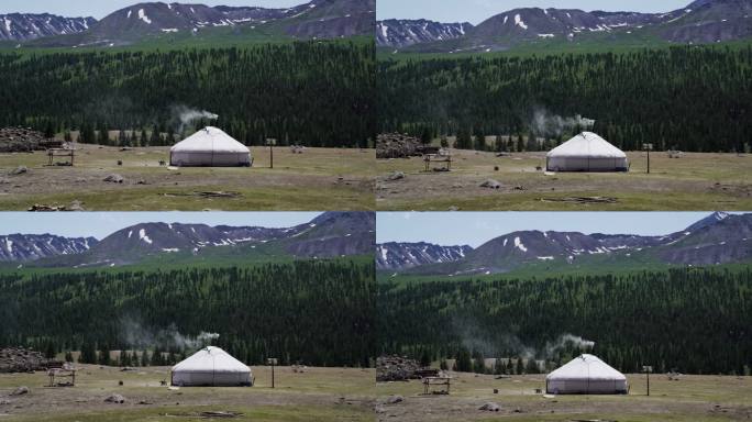 蒙古包和露营场景内蒙古包炊烟游牧民族生活