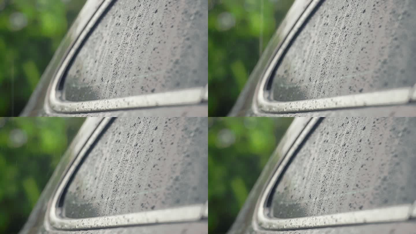 停车场车上的雨滴实拍高清素材空镜
