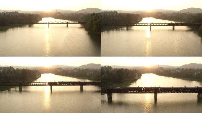 火车在日落时过桥：斯里兰卡