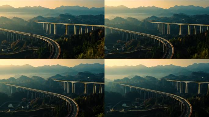 晨曦下的高架桥延时摄影