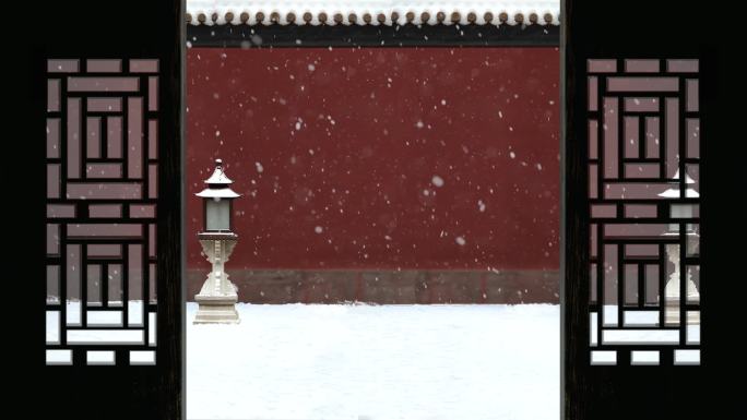 宫墙雪景飘雪