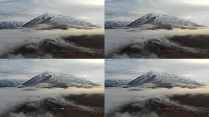 新疆 禾木 全景 航拍 雪山