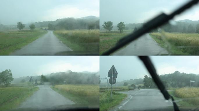 在托斯卡纳乡村雨中驾驶