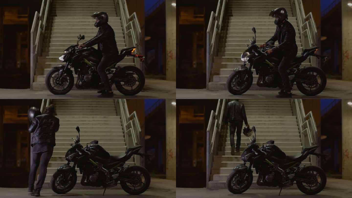 男子夜间驾驶摩托车