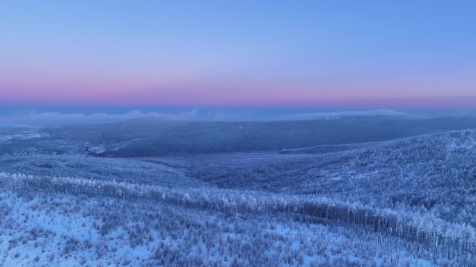 航拍大兴安岭黎明林海雪原