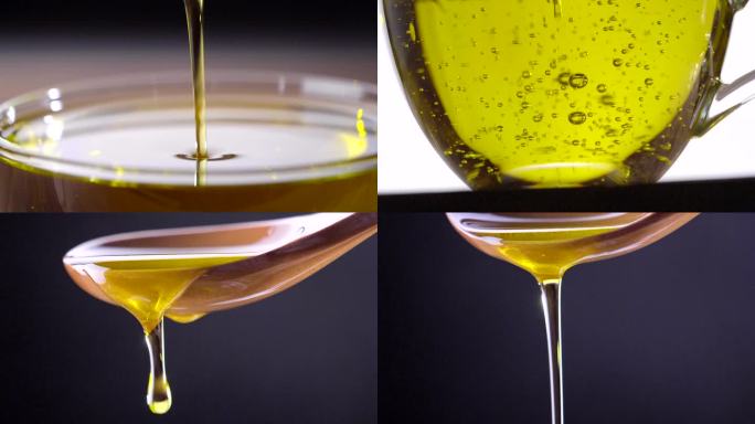 食用油橄榄油流淌油滴落慢动作