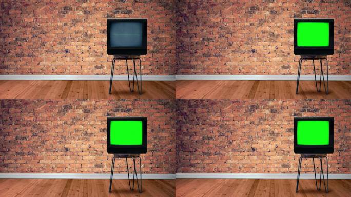 砖墙房MOD中带色度键屏幕的复古电视