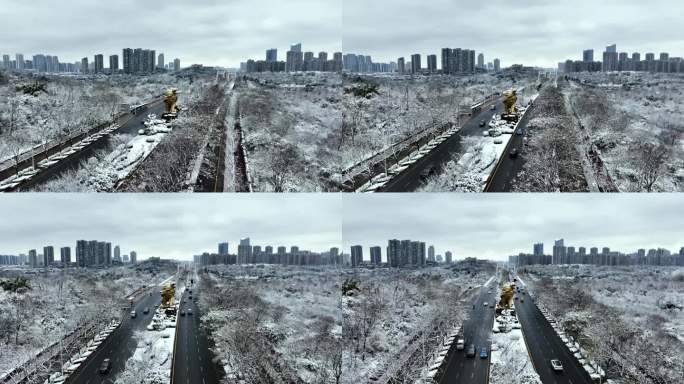 观山湖彩虹桥狮子雪景