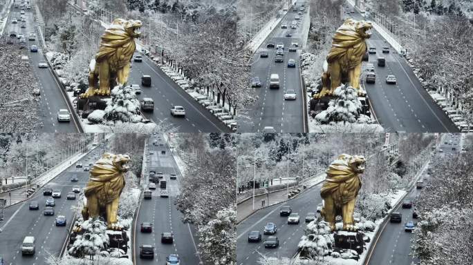 观山湖彩虹桥狮子雪景