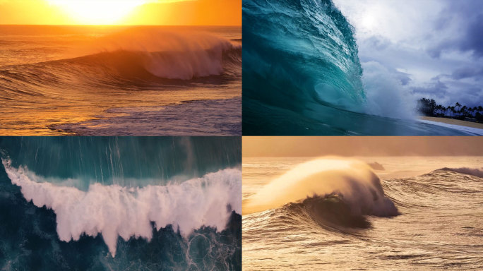 海浪巨浪航拍海上日出日落海岸慢镜头