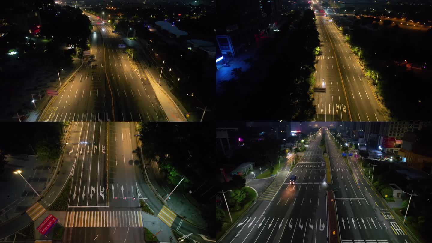 凌晨城市寂静的道路交通航拍