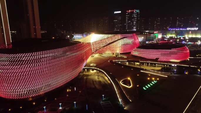 航拍连云港大剧院夜景