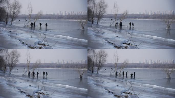 冬季永定河捕捞人